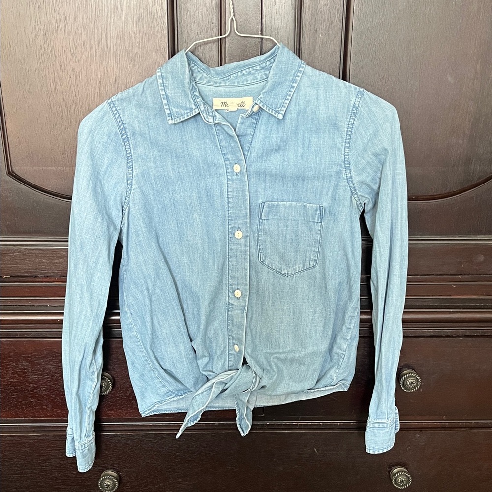 Madewell front tie lightweight denim shirt XS
